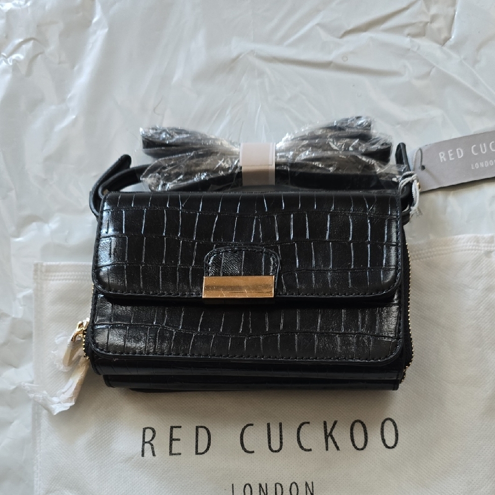 Black Croc-Embossed Crossbody Bag
